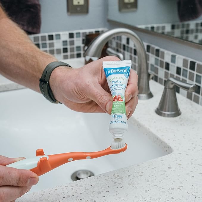 Dr. Brown's Toddler Toothbrush, Dinosaur, Green and Orange, 2-Pack