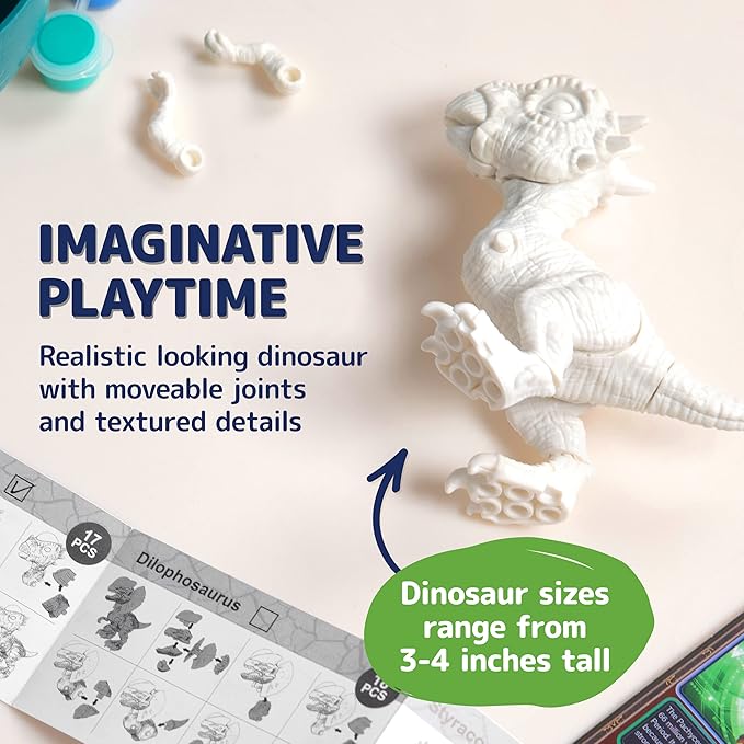 Prextex Build & Paint Your Own Dino Kit, 1 Pack - Collectible Dinosaur Toy, Surprise Dino, Building Toy, Arts & Crafts for Kids Ages 6-8, Painting/Art Set, Kids Gifts, Easter Basket Stuffers, Dino Egg