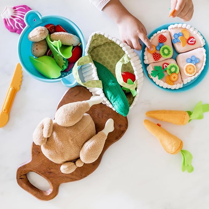 HABA Roast Chicken Soft Play Food, Pretend Play Toys for Kids Kitchen, 5-Piece Food Toys Set from Quality Fabric with Detachable Sections, Ages 3+