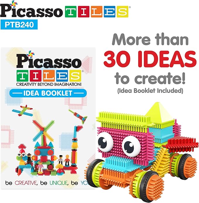 PicassoTiles 240pcs Hedgehog Interlocking Building Shape 3D Blocks, STEAM Educational, Creative, Fun Construction Playset, Sensory Toy Gift for Preschool and Kindergarten Kids, Ages 3 and Up, PTB240