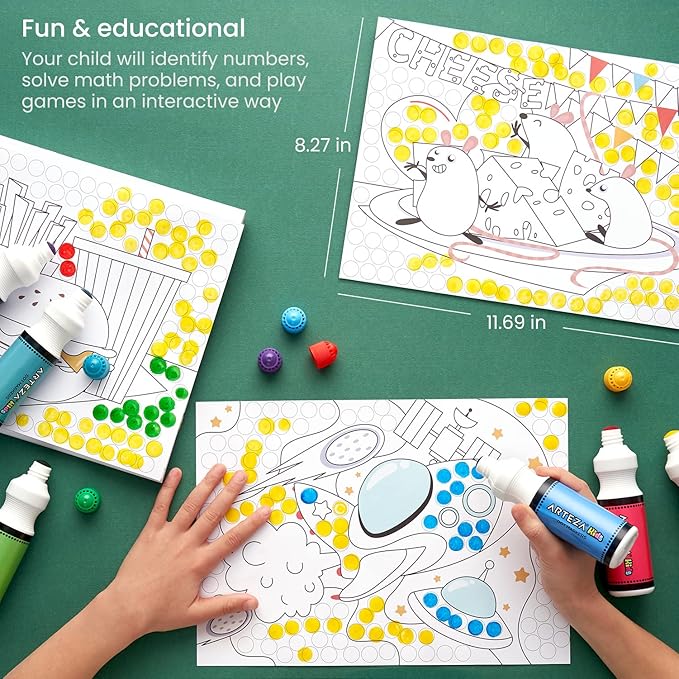ARTEZA Kids Dot Markers and Activity Book, 6 Nontoxic Bingo Daubers
