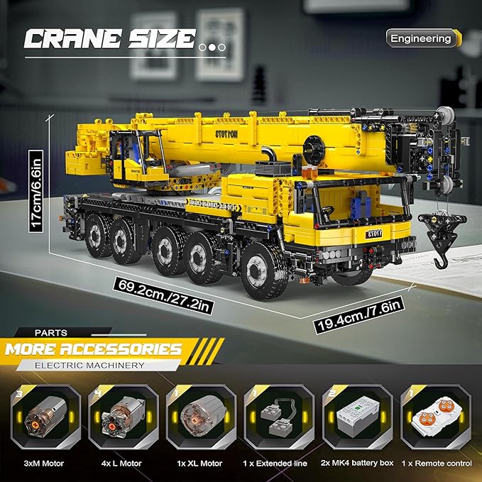 Mould King 17073 Engineering Truck Construction Set, Remote Control LTM 1110 Crane Building Block (3218 Pieces), Assembly STEM Heavy-Duty Car Brick Toys with Motors for Kids/Adult 14+