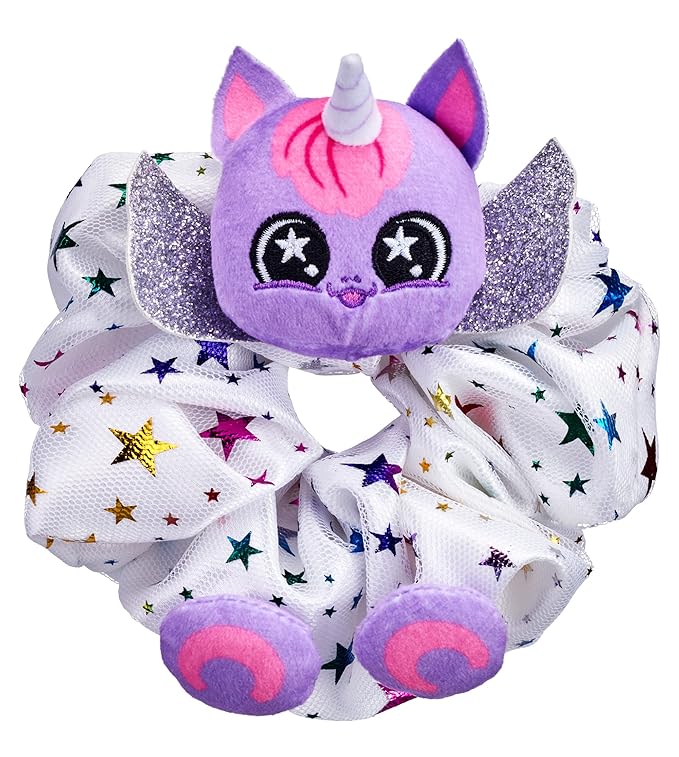 ScrunchMiez Giantz, these cute "oversized" scrunchies magically transform from hair accessory to lovable plush collectible friend and backpack clip! - Unicorn