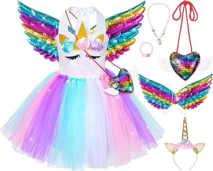 Sequin Unicorn Costume Tutu for Girls Halloween Birthday Party Dress Up with Accessories 2-9 Years
