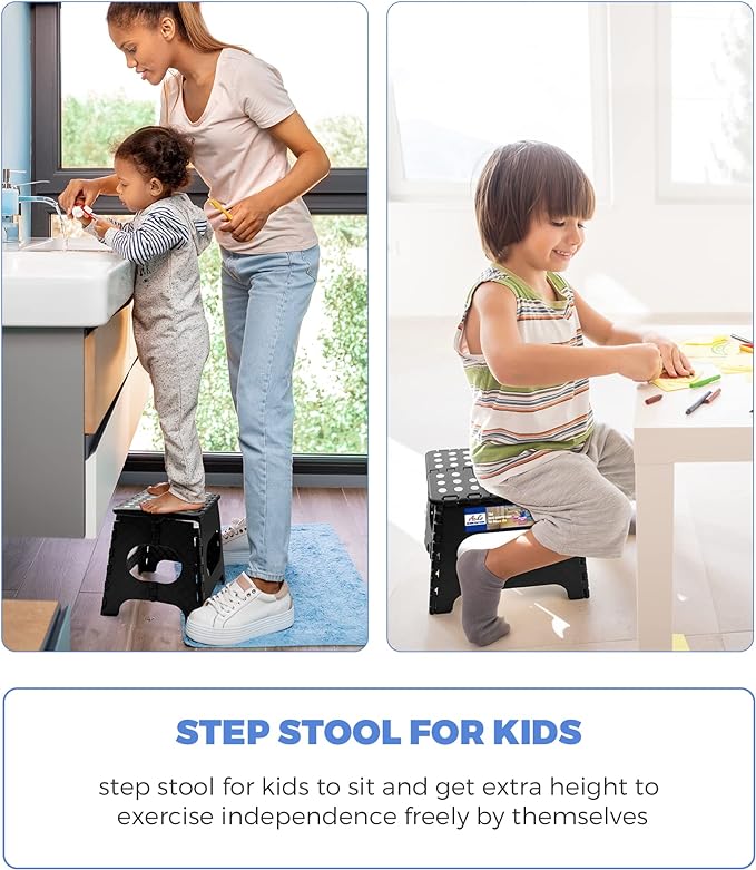 Acko Folding Step Stool Lightweight Plastic Step Stool - 11 inch Foldable Step Stool for Adults,Non Slip Folding Stools for Kitchen Bathroom Bedroom White