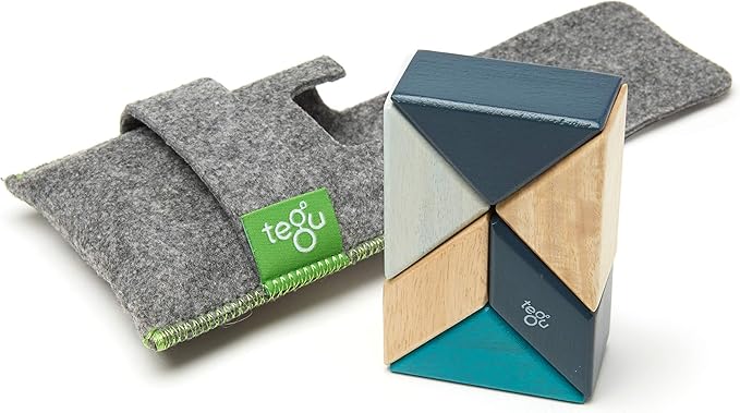 6 Piece Tegu Pocket Pouch Prism Magnetic Wooden Block Set, Blues