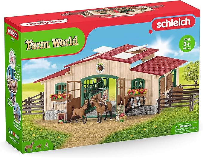Schleich Horse Barn and Stable Playset - Award-Winning Riding Center 96 Piece Set, 2 Pony Toys, Rider Figurine, and Farm Accessories, for Girls and Boys 3 Years Old and Above