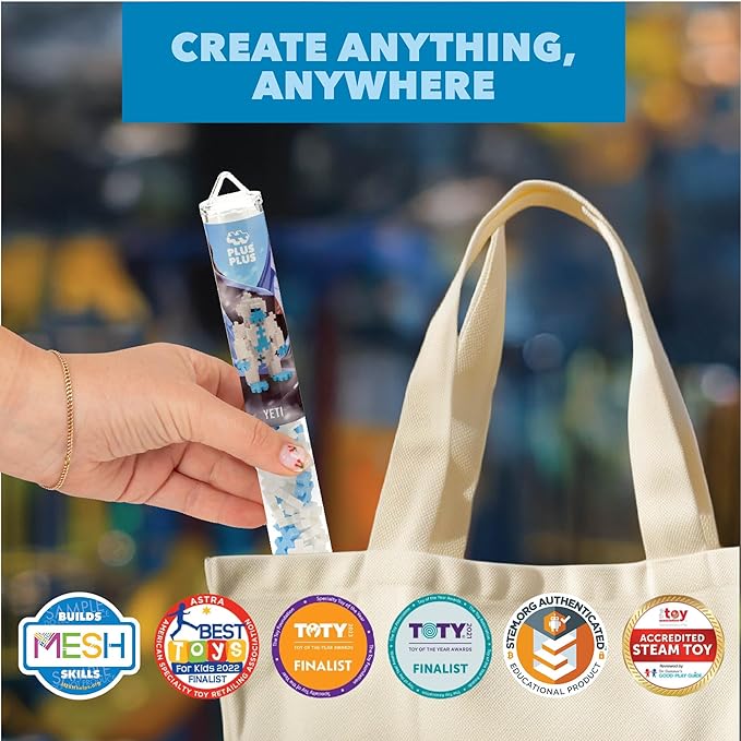 PLUS PLUS 3D Puzzle Building Block Set, 70 Mini Interlocking Pieces, Fun Holiday Activities for Kids - Yeti Mini Maker Tube