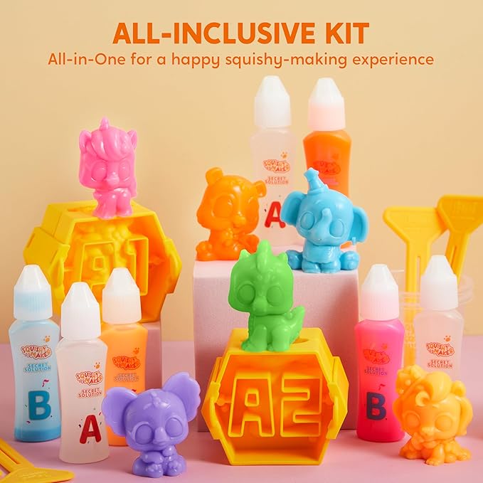Klever Kits DIY Animal Squishies Kit, Mystery Box with 4 Surprise Characters Inside, Arts and Crafts, Squishy Toys for Kids Ages 6+