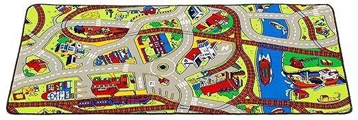 Learning Carpets Ridethe TrainPlay Carpet, 79” by 36” –Themed Carpet Develops Imagination –Skid-Proof Gel Backing –Durable -Self-Contained Play Mat for Hours of Fun –Indoor/Outdoor Use