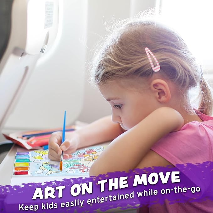 Imagination Works® Paint with Water Books for Kids, 6 Pack | Watercolor Coloring Book Set for Toddler Activities | Spillproof Kids Paint Palette on Each Page | Airplane Toys & Travel Toys for Kids