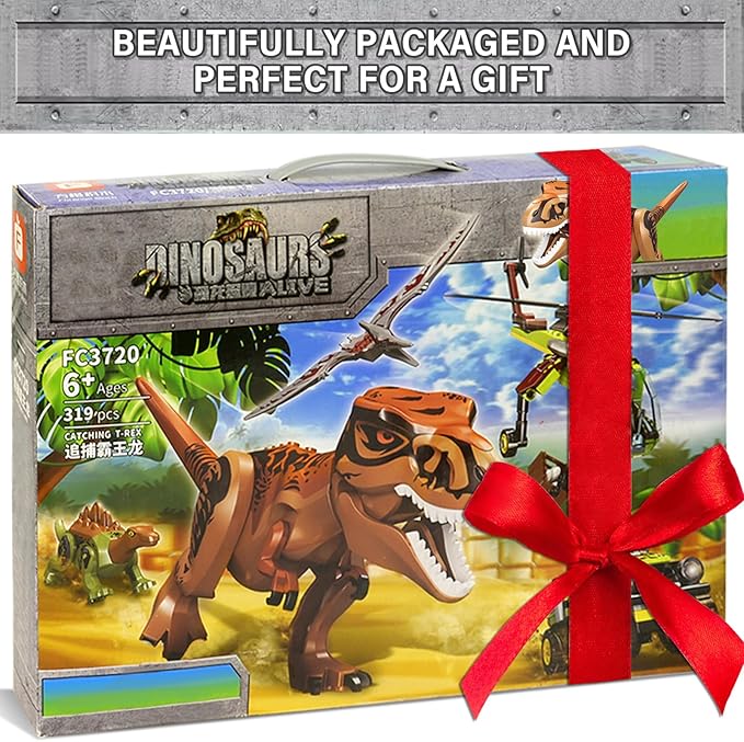 Jurassic Dinosaur Toys Set Compatible with Lego, 319 Pcs Dinosaur Park Toys for Age 8 9 10 11 12 13 14 Years, Chasing Tyrannosaurus Rex Playset for Boys and Girls