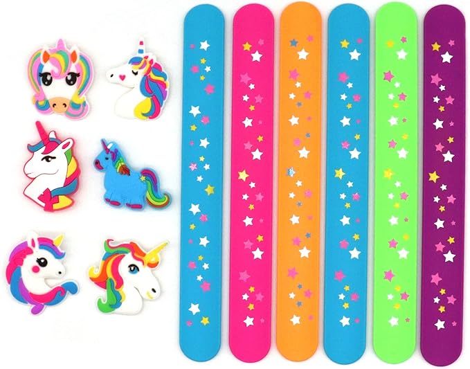 Silicone unicorn Slap Bracelets - Silicone Unicorn Wristband Birthday Party Favors, Boys Girls Party Favors Gifts Carnival Prizes Set （6 Pack