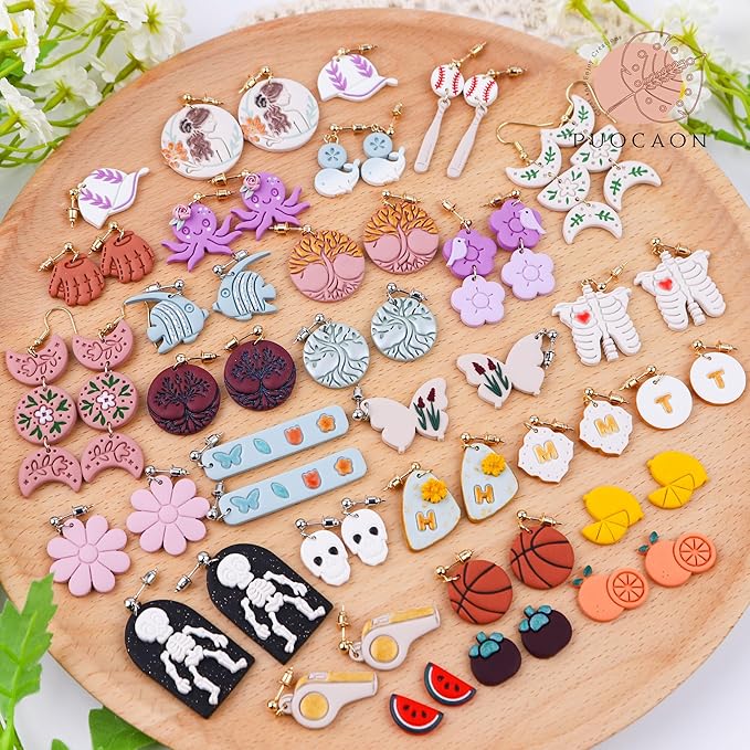 Puocaon Baseball Polymer Clay Cutters - 12 Pcs Sportswear Clay Cutters for Polymer Clay Jewelry, Star Baseball Cap Bat Clay Cutters for Earrings Making, Baseball Glove Polymer Clay Cutters for Earring