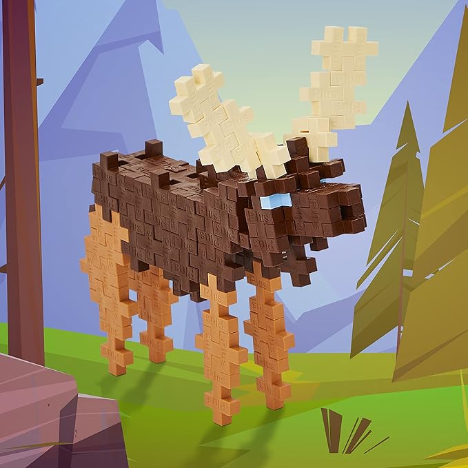 Plus Plus 3D Animal Figurine Building Block Set, 70 Mini Interlocking Puzzle Pieces, Fun STEM Toys for Kids - Moose Mini Maker Tube