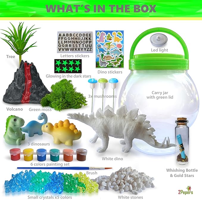 DIY Dinosaur Gifts for Boys, Kids Birthday Gifts Arts and Crafts for Boys Nightlight Terrarium Kit, Toys for Boys Age 3 4 5 6 7 8 9 10 11 12 Year Old