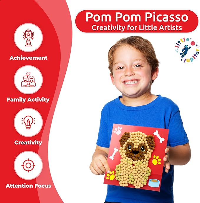 Little Jupiter DIY Pom Pom Art - Makes 10 Art Pieces -Boy & Girl Crafts for Kids Age 3-5 - Toddler Crafts Ages 3-5 - Kids Crafts 3-5 - Activities for Kids Ages 3-5 - Arts and Crafts for Kids (Set4)