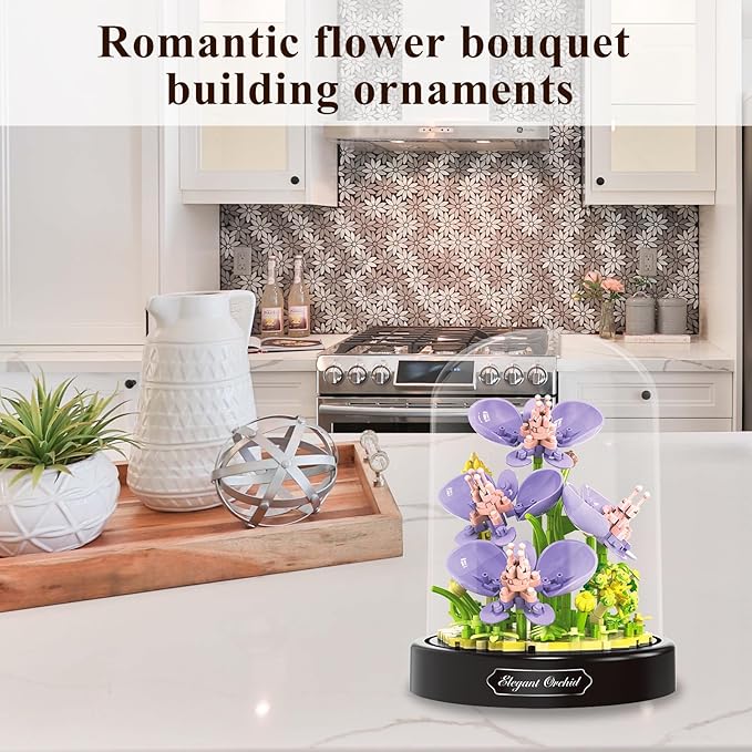 Orchid Flower Building Set for Adult,Mini Artificial Plant Bonsai Tree Friend Set,Botanical Collection Gift for Kids,Flower Kit Building Block,Valentines New Year Birthday Gift for Women Girl