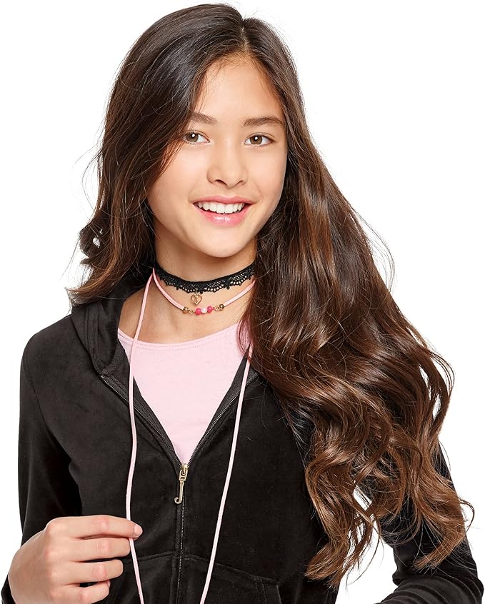 Make It Real Juicy Couture: Chokers & Charms Kit - Create 7 Unique Necklaces, 102 Pieces, 7 Trendy Chokers, 6 Juicy Charms, Tweens & Girls, Elastic Fitted Necklaces, DIY Bead Jewelry Kit, Ages 8+