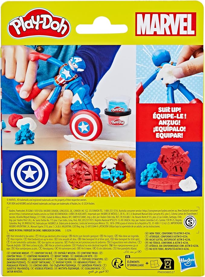 Play-Doh Marvel Captain America Stamping Shield with Bendy Action Figure, Imagination Toys for 4 Year Old Boys and Girls and Up