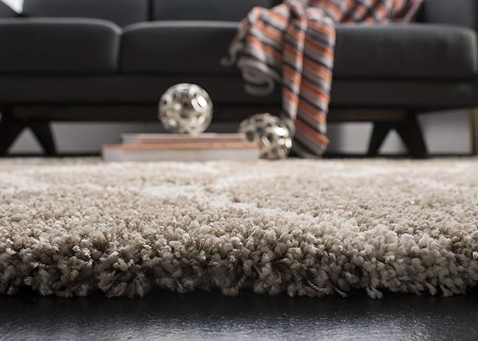SAFAVIEH Hudson Shag Collection Runner Rug - 2'3" x 12', Beige & Ivory, Trellis Design, Non-Shedding & Easy Care, 2-inch Thick Ideal for High Traffic Areas in Living Room, Bedroom (SGH280S)