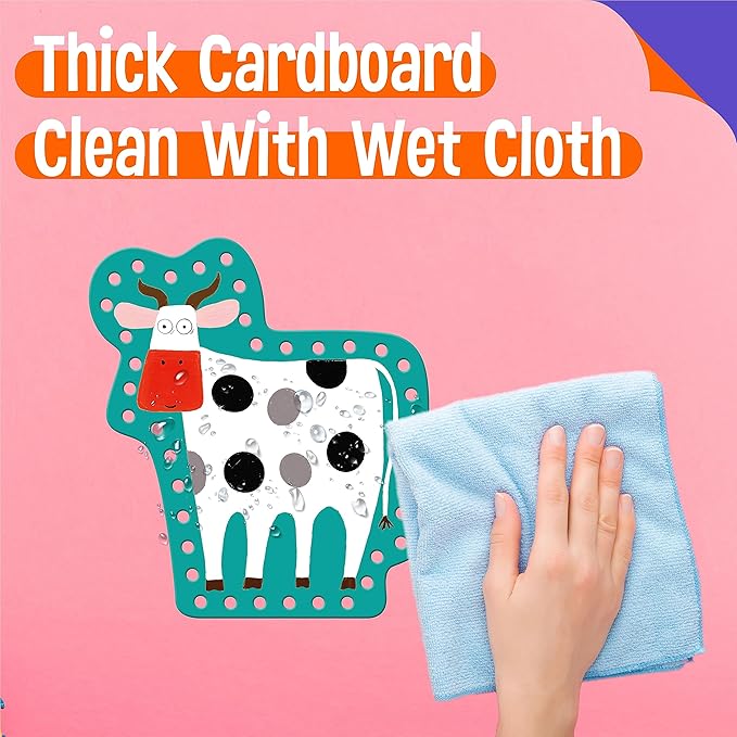 9 Pieces Kids Lacing Cards, Double Sided Sewing Cards in 9 Farm Themed Cards with 9 Colorful Laces, Imagination Development Lacing Toys Games for Children Educational and Learning Activity