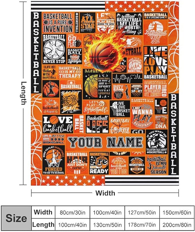 Custom Basketball Blanket - Soft Flannel Sports Basketball Blankets for Girls Boys Kids Pet Basketball Lovers - Warm Basketball Throw Blankets for All Season Sofa Lap, Chair - 40"x30"