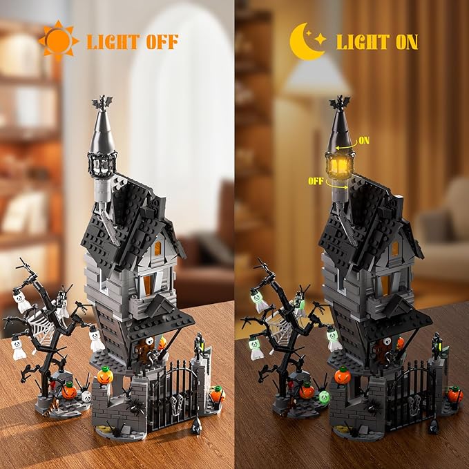 Night Before Christmas Haunted House Building Set, Haunted Mansion Building Toys with Light, Luminous Hangman, Spooky Decor, Ideal Christmas Halloween Birthday Gifts for Moive Fans, Kids