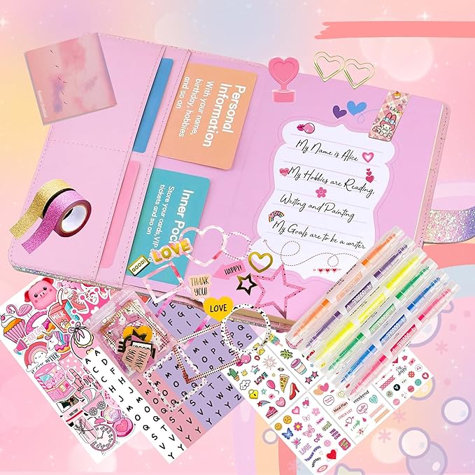 DIY Journal Kit for Girls,Diary for Girls with Lock,DIY Journal Set for Tween & Teen Girls, Stationery Set, Diary Supplies Set, Journaling Art Crafts Kit, Ideal Gifts for Girl