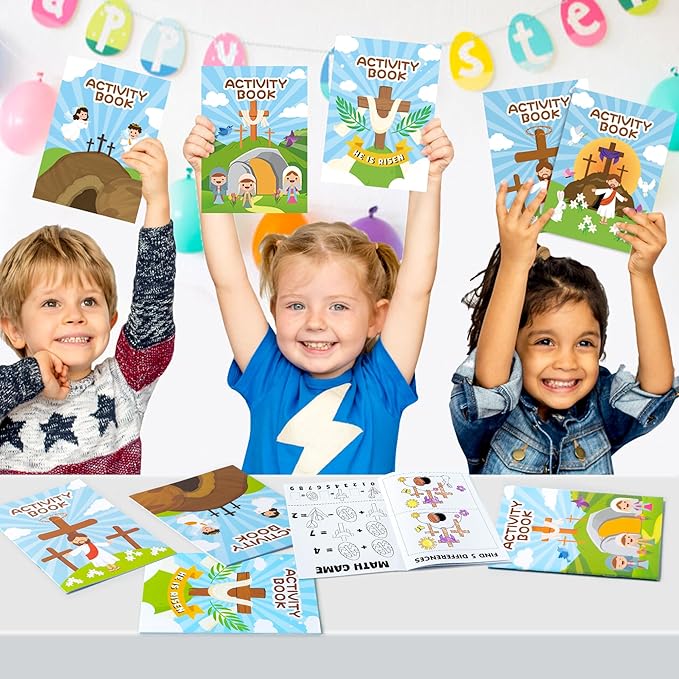 ANGOLIO Easter Activity Coloring Books - 24P Easter He is Risen Coloring Book Party Favor for Kids Easter Holiday Activity Book Religious Jesus Diy Coloring Book for Kids Sunday School Classroom Gifts