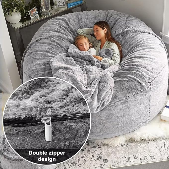Bean Bag Chair for Adults and Kids Without Filler Soft Oversized Round Cover for Giant Beanbag Chair Lounge Chair Lazy Sofa Stuffed Animal Toyes Storage, 7FT, Lemon Yellow