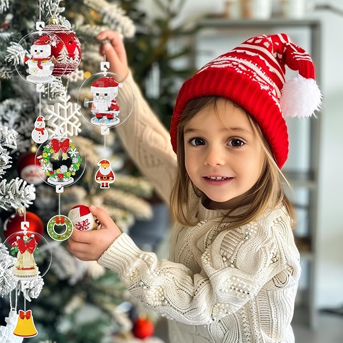 BADHACK 6 Pack - 2024 Christmas Ornaments Micro Building Blocks Sets - Xmas House Santa Claus Snowman Wreath Sleigh Bells Mini Building Toys - Christmas Ornaments for Kids Adults - 1494 PCS