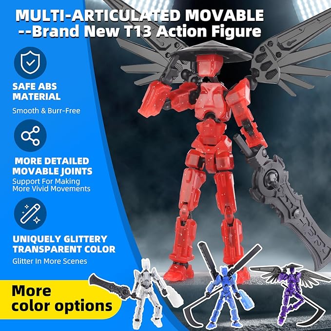 T13 Action Figure，Big Robot 13 Action Figure with Bracket Dummy 3D Printed Toy Articulated Lucky for Modeling Collector Tian13 Birthday Gift for Kid 3-8 Year Requires Assembly - （Red Black）