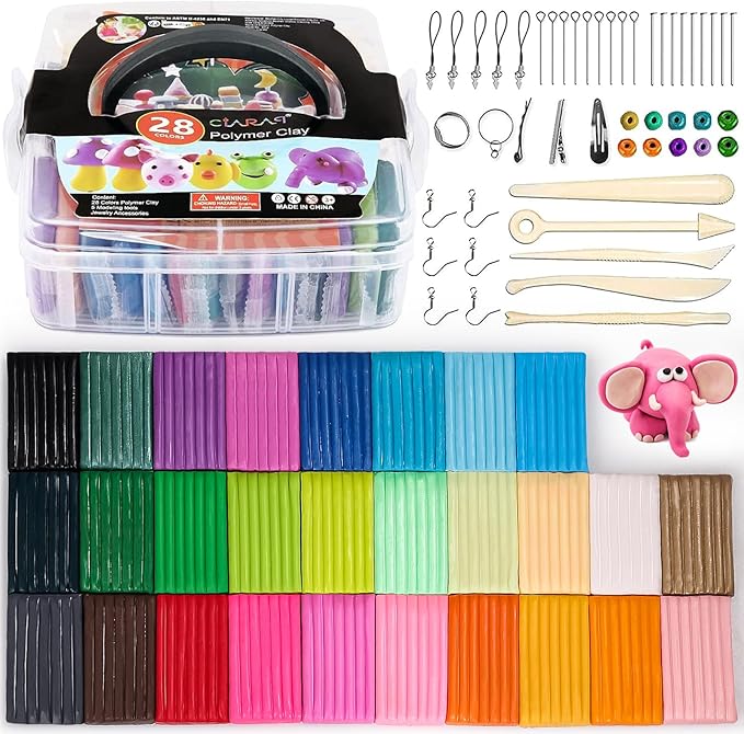 CiaraQ Polymer Clay Starter kit, Oven Bake Modeling Clay with Sculpting Tools, 28 Colors,1.7 lb