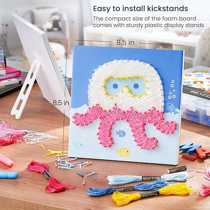 Arteza Kids String Art Kit, Set of 5 Sea Animal Designs, Plastic Pushpins, Art Supplies for Kids Craft Projects and Free Time Activities