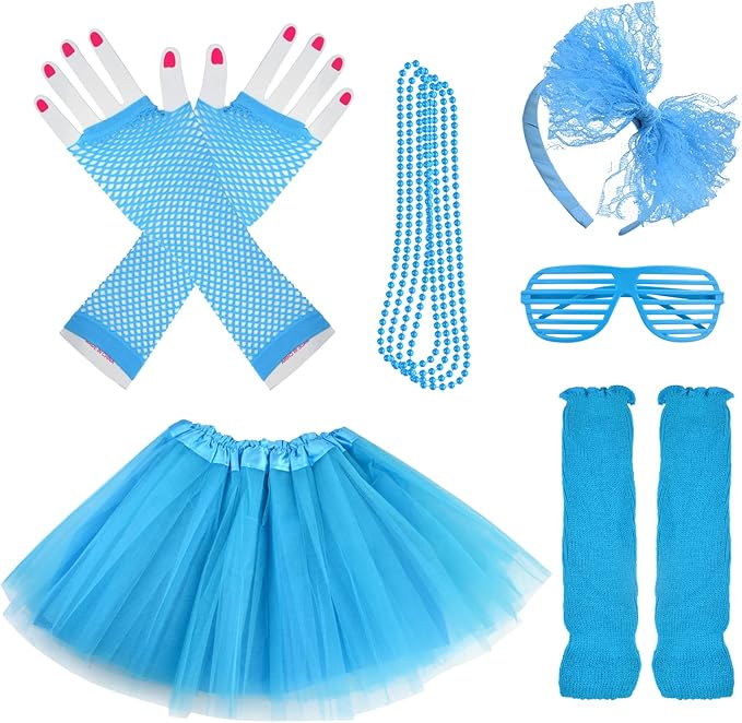 Kids 6 in 1 Costume Accessories 1970s 1980s Fancy Outfits and Dress for Cosplay Party Theme Party for Girl