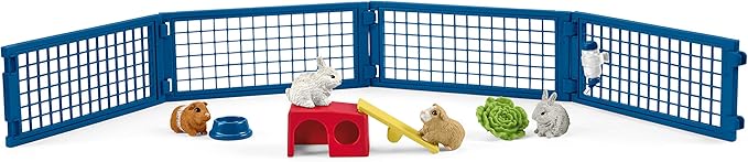Schleich Farm World 14-piece Rabbit and Guinea Pig Hutch Toy Set with Animal Figures for Kids Ages 3-8, 5.7 x 19 x 11.5 cm