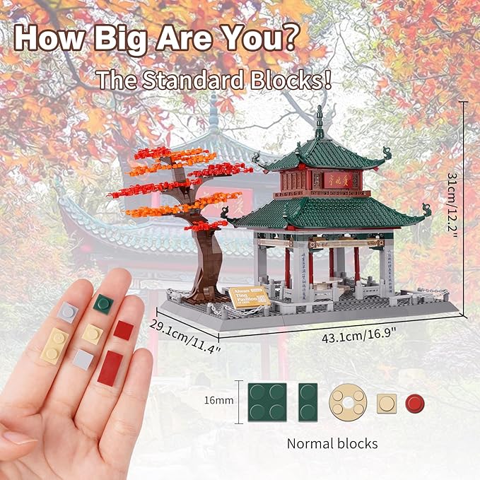 Oichy Building Blocks Set 987 PCS, Aiwan Ting Pavilion Architecture Model Kit Collection Toy Building Sets Gift for Adults and Kids