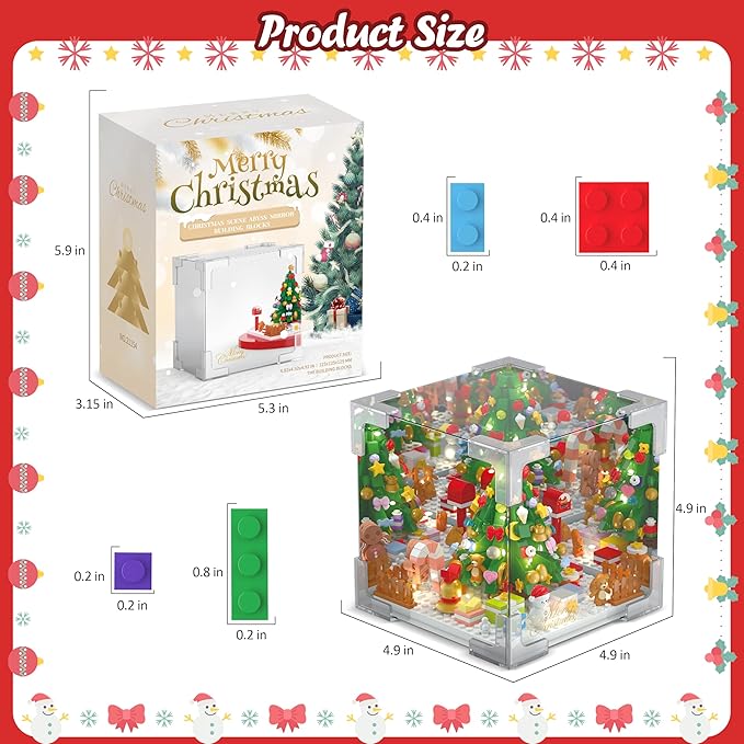 Wowok Christmas Tree Building Blocks Set, LED Infinity Mirror Cube, DIY Night Light Building Toy, Christmas Home Decoration Table Lamp Lovely Xmas Gift for Kids Adults Holiday Family Friends
