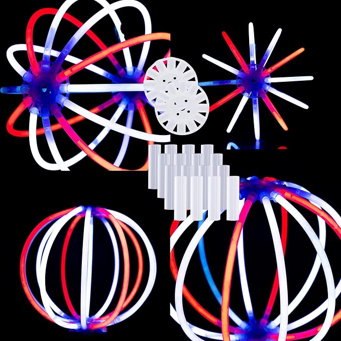 8" Glow Stick Bracelets - Bulk 50 Pack for Mardi Gras, St. Patrick's Day, and Nighttime Celebrations - Red/White/Blue