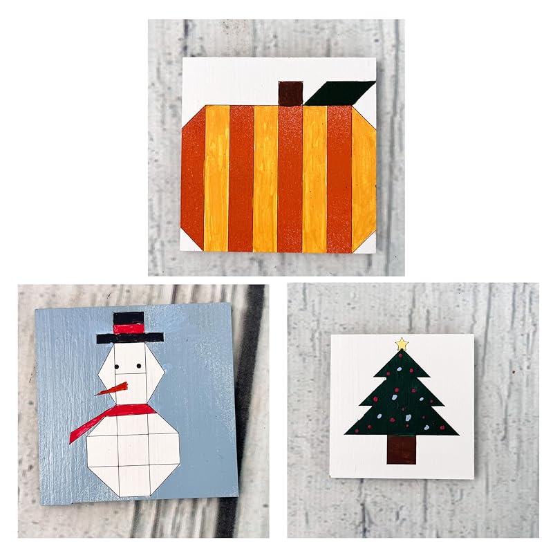 Set of 4 Coasters Small Barn Quilt Kit DIY Pattern Unfinished Wood Quilting Block Sign Paintable Art for Adults and Kids (Fall/Winter Set)