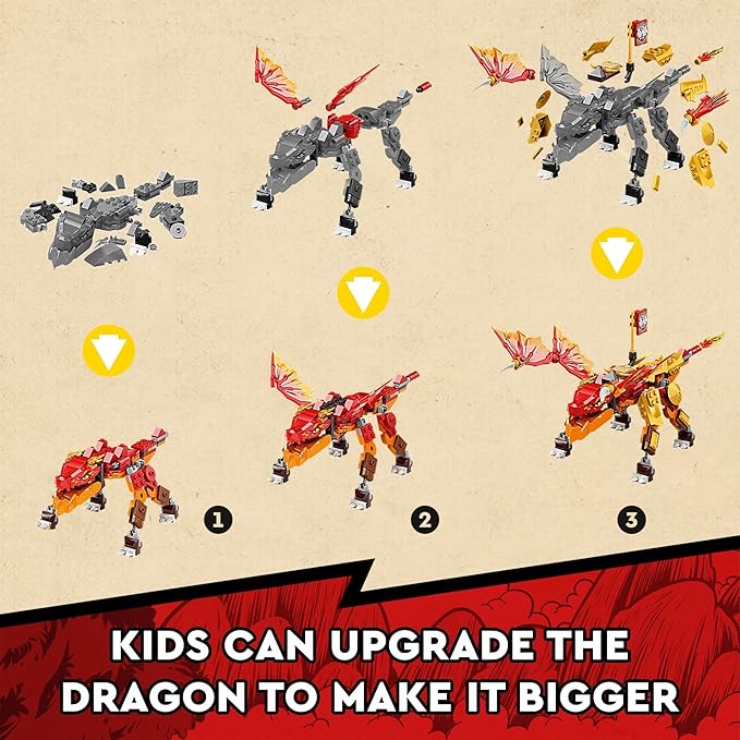 LEGO NINJAGO Kai’s Fire Dragon EVO Toy 71762 for Kids with Cobra & Boa Snake Warrior Figures and Kai Minifigure, Collectible Mission Banner Series
