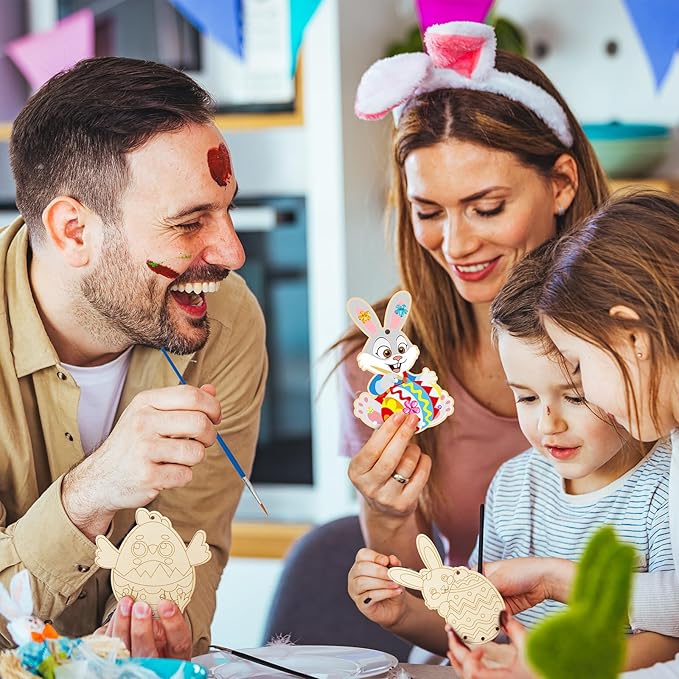 Fennoral 30 Pack Easter Wind Chime Kit for Kids Make You Own Bunny Egg Wind Chimes DIY Coloring Wooden Easter Art and Craft for Easter Hanging Ornaments Easter Party Decoration