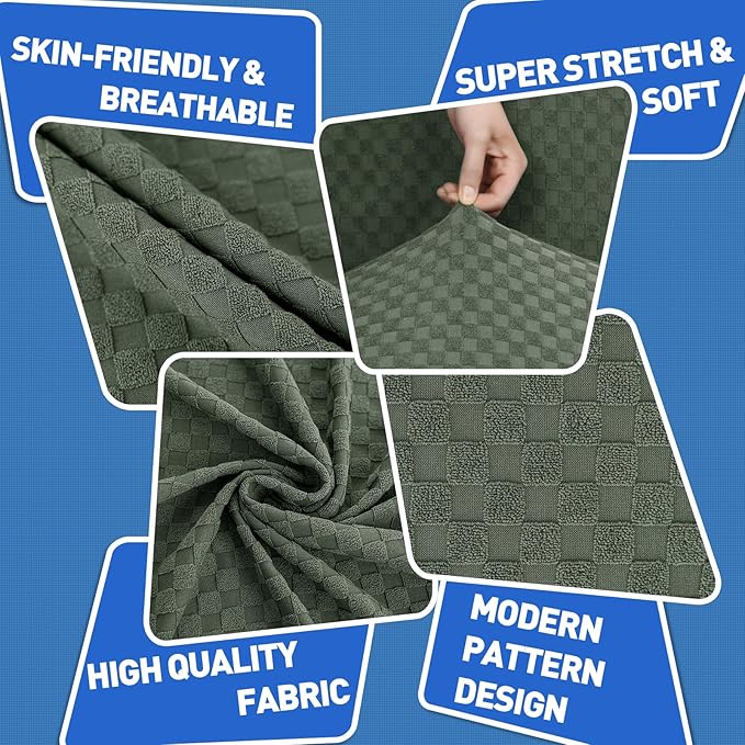 MAXIJIN 2 Piece Jacquard Chair Covers with Arms Super Stretch Non Slip Chair Slipcover for Living Room Dogs Pet Friendly Elastic Sofa Couch Protector Armchair Cover (Chair, Army Green)