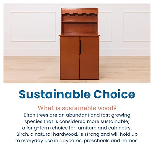 ECR4Kids Play Kitchen Storage Cupboard, Wooden Playset, Dark Walnut