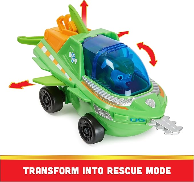 Paw Patrol Aqua Pups Rocky Transforming Sawfish Vehicle with Collectible Action Figure, Kids Toys for Ages 3 and up
