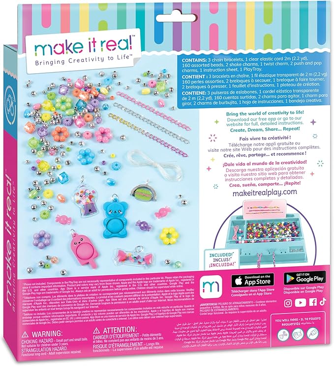 Make It Real: Pop! Shake! Twist! DIY Bracelet Kit - Make 7 Scensory Charm Bracelets, 171pcs, All-in-1 Jewelry Kit, Rainbow Colors, Girls & Kids Age 8+
