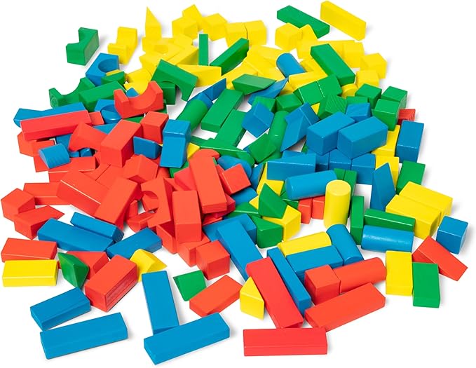 Melissa & Doug Wooden Building Block Set - 200 Blocks in 4 Colors and 9 Shapes