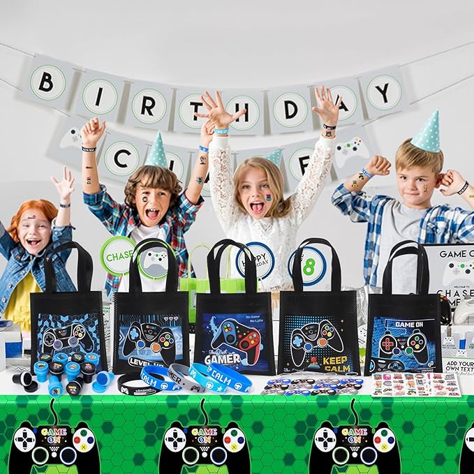 Video Game Party Favors Gamer Birthday Party Supplies for Kids Non Woven Bags Bracelet Stamper Game on Gift Goodie Bag Fillers Boy Gaming Party Favors