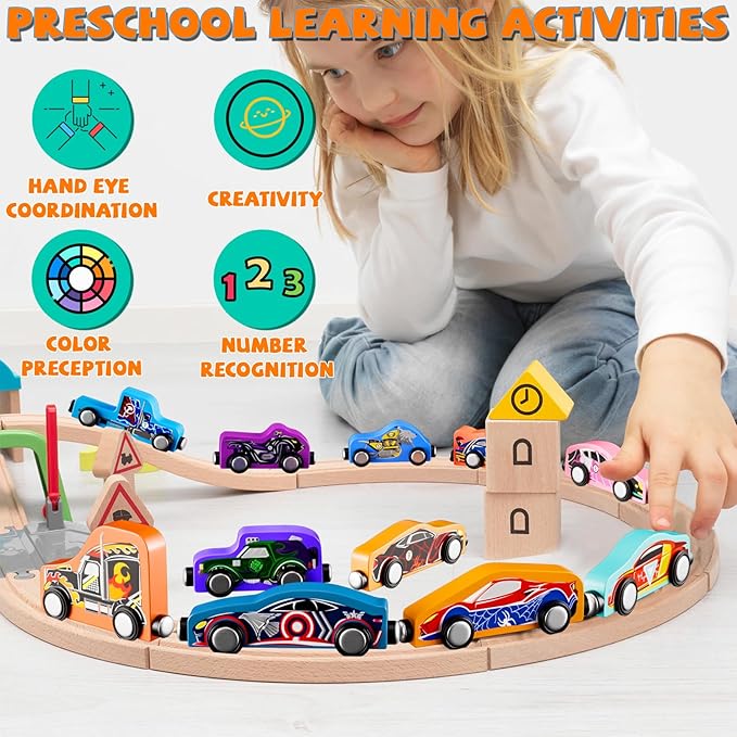 Toddler Boy Toys: 11 Magnetic Train Car Set, Spider Toys for Boys 2 3 4 Wooden Toys for Toddlers Montessori Toys Superhero Toys Toddler Cars Easter&Birthday Gifts for Kids Boys Cars Toys for Kids